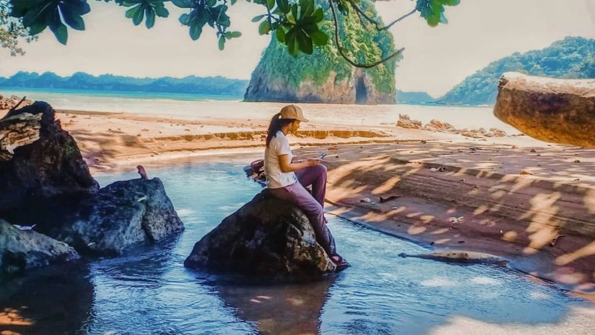 pantai kali apus malang - panorama pantai berbatu dan laut